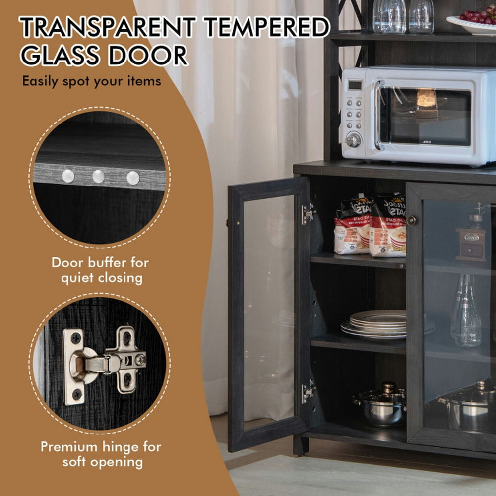 Finihen Kitchen Storage Cabinet, Buffet Sideboard, Tall Freestanding Bar Cabinet Buffet with Glass Holder and Adjustable Shelf, for Dining Room, Kitchen, Living Room, Gray Finihen Kitchen Storage Cabinet, Buffet Sideboard, Tall Freestanding Bar Cabinet Buffet with Glass Holder and Adjustable Shelf, for Dining Room, Kitchen, Living Room, Gray