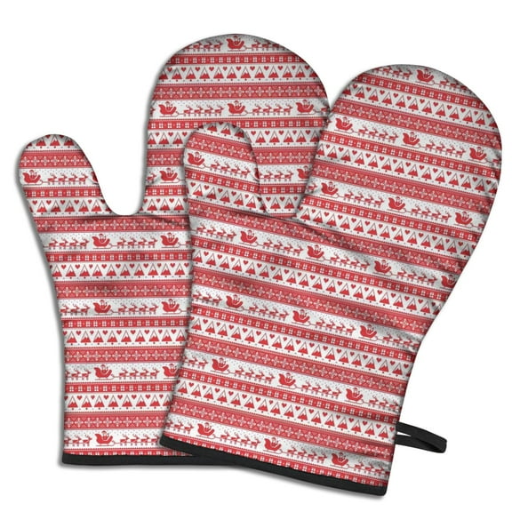 Cute Oven Mitts,Red Christmas Pattern Oven Mitt 2-Pack Set,Kitchen Gloves for Oven,Heat Resistant Oven Mitts 7.7"x12"