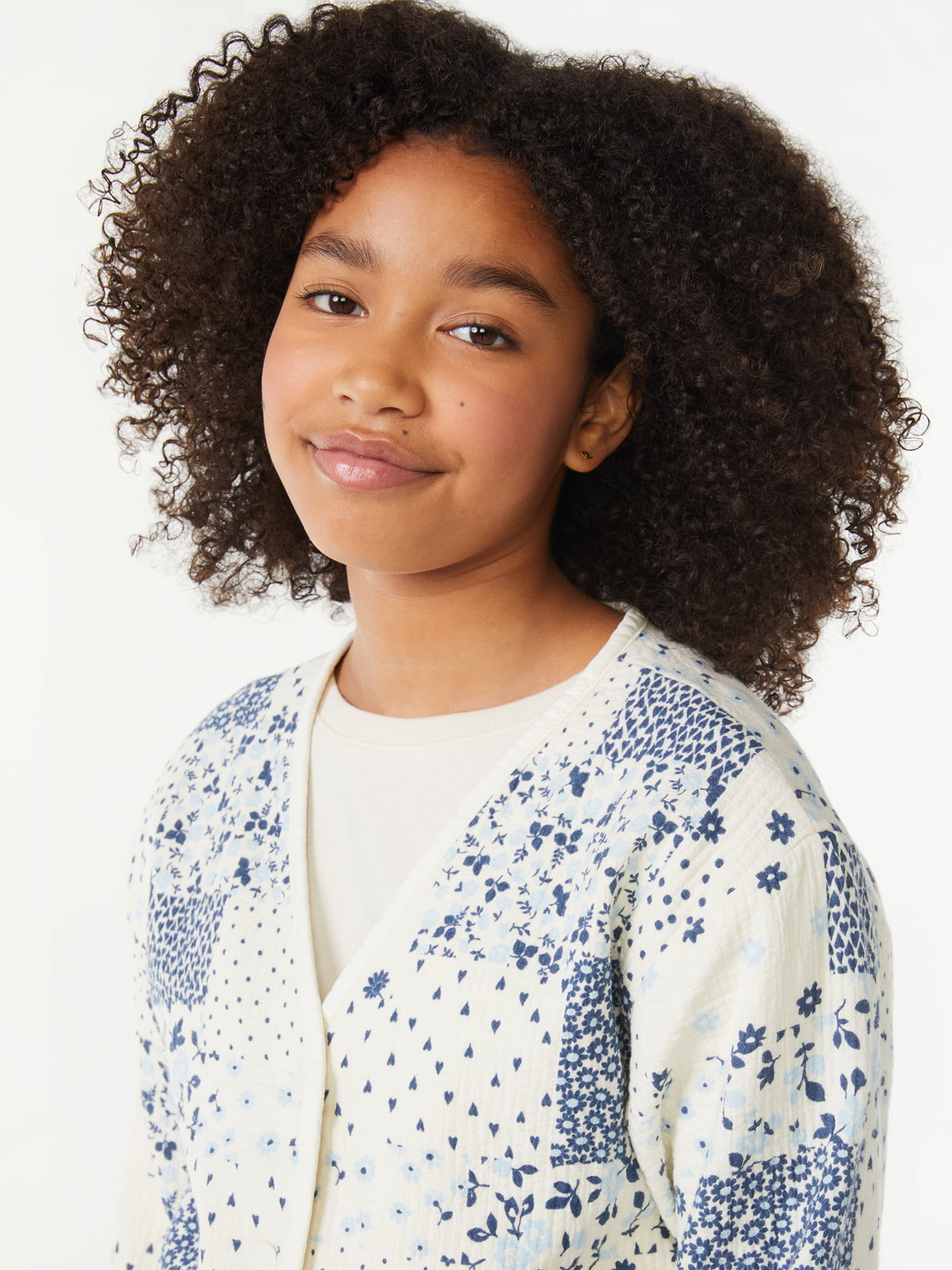Print Assembly Free Quilted Woven Girls Sizes 4-18 Cardigan,