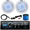 MotorSports Waterproof Digital Media USB AUX Bluetooth Stereo Receiver, 2 x Pyle 6.5" 240W Marine Speakers with Built-In Blue LED Lights, Antenna, AUX Interface, Speaker Wire