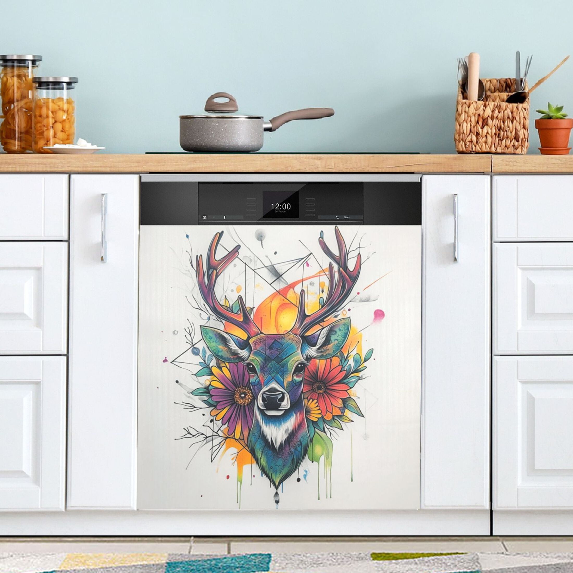 Dishwasher Magnetic Sticker 23x26 Inch Refrigerator Magnetic Sticker Washing Machine Magnetic Sticker Kitchen Panel Magnetic Sticker Home Decor Cartoon Color Deer