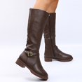 thumbnail image 6 of WAVSUF Women's Mid Calf Boots Round Toe Wide Width Side Zip Winter Daily Trendy Boots Brown 7, 6 of 9