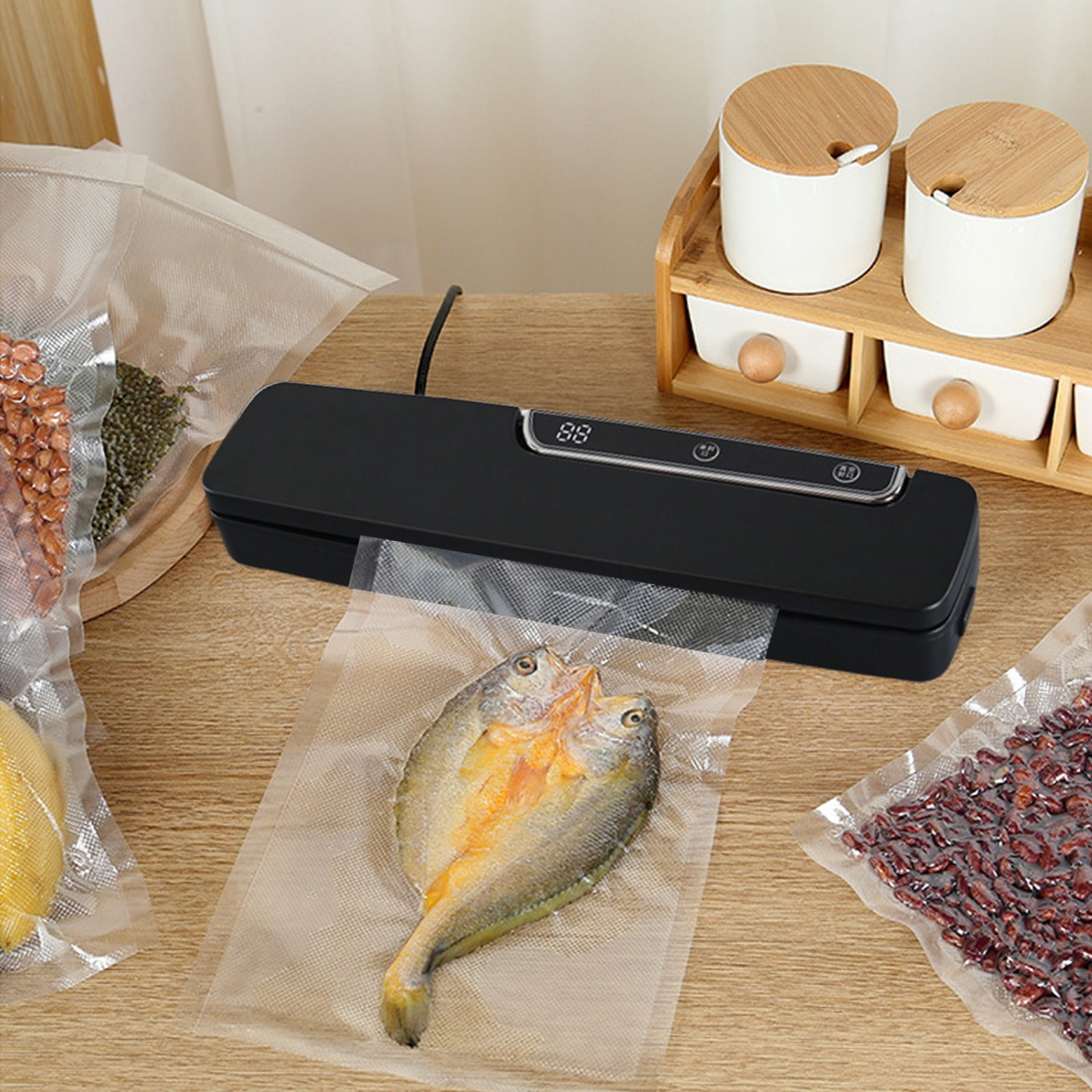 Byujiro Vacuum Sealer Machine with Digital Display Automatic Food Sealer with 20 Vacuum Bags Compact Air Sealing System for Food Storage, Meal Prep & Kitchen Organization