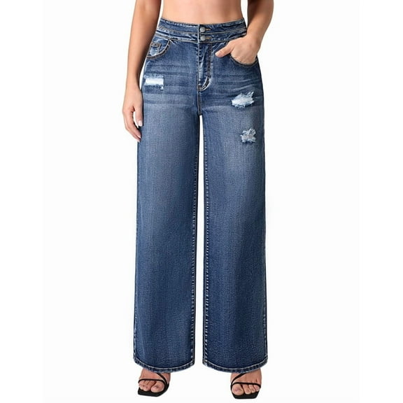 roswear Stretchy Loose Jeans for Women Wide Leg, 29.9" Inseam, Size 4-16