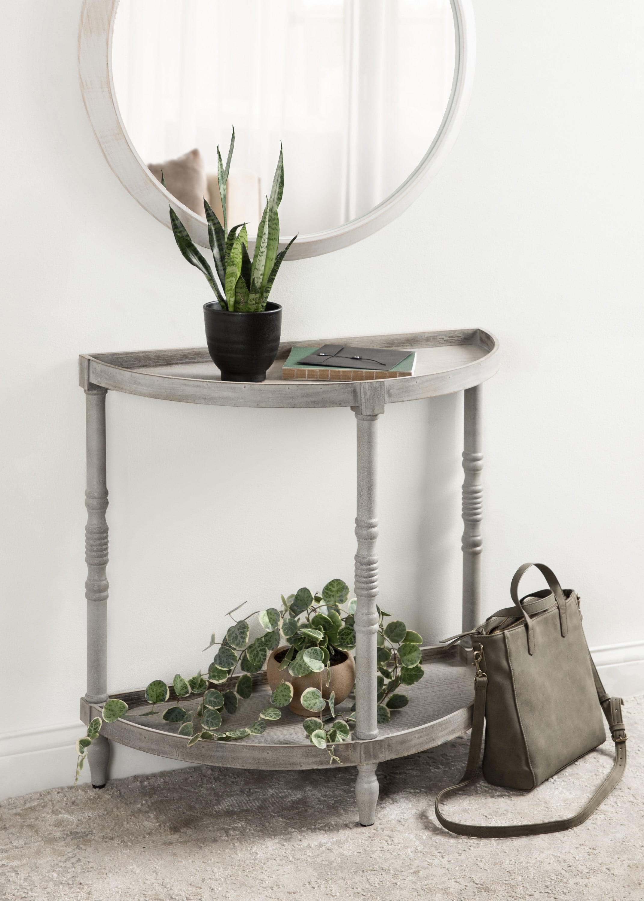 Kate and Laurel Bellport Farmhouse Demilune Console Table, 30 x 14 x 30, Rustic Gray, Rustic Accent Table for Storage and Display