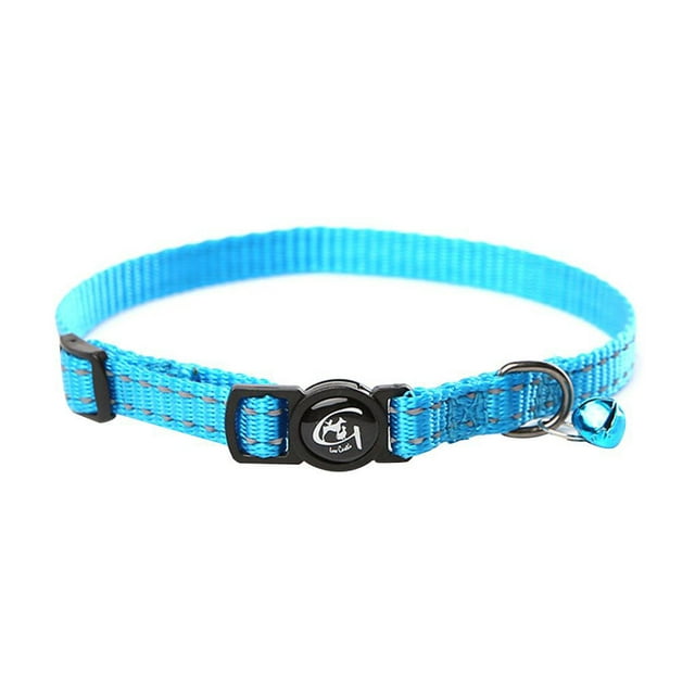 fastboy Safety Reflective Pet Collar with Bell Adjustable Animal Nylon Webbing Breakaway Necklace,Sky Blue