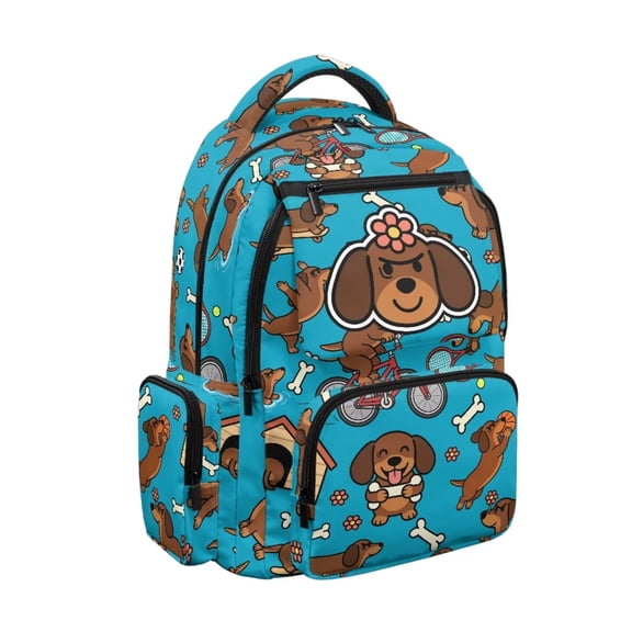 Jeiento 17 Inch Backpack for Kids Cute Dachshund 600D Breathable School Bag with Multi-Pockets for Elementary Ages 9-12