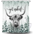 thumbnail image 3 of Cow Shower Curtain, Highland Bull Vintage Eucalyptus Sage Green Leaves Shower Curtain Set, Farmhouse Get Naked Cute Cow Teal Plant Bath Funny Animal Art Bathtub Decor with Hooks, 69X84 Inch, 3 of 5