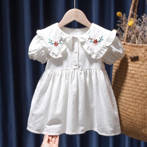 Vestido informal para niñas pequeñas, ropa a cuadros, verano 2022, nuevo vestido coreano de algodón y lino para niñas, vestido de princesa con cuello vuelto grande Tan Jianjun unisex