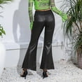 thumbnail image 5 of Dress Capris for Women Plus Size Women's Stretch Slim Street Patchwork Imitation Leather Wide Leg Bell Bottoms Loose Causal Pants Clearance, 5 of 5