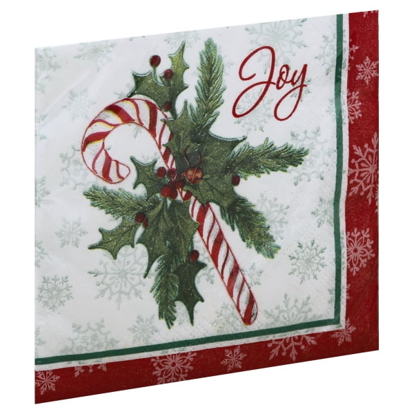 Candy Cane Christmas Paper Beverage Napkins, 5 in, 16ct