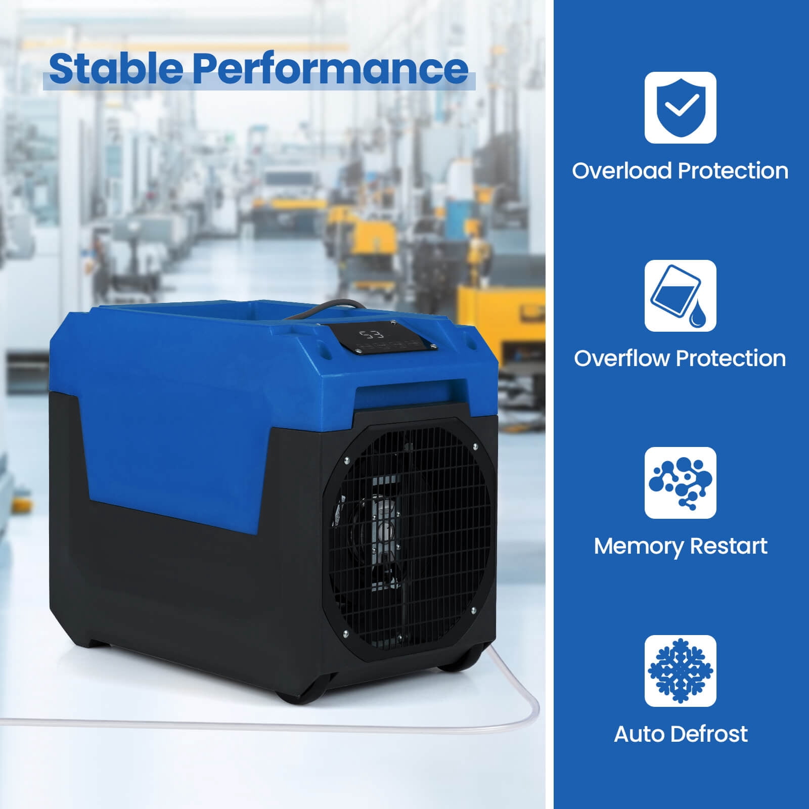Costway 50-Pint(DOE) Commercial Dehumidifier with Pump, Drain Hose for Basements, Job Sites 4500 Sq. ft Coverage Area Blue