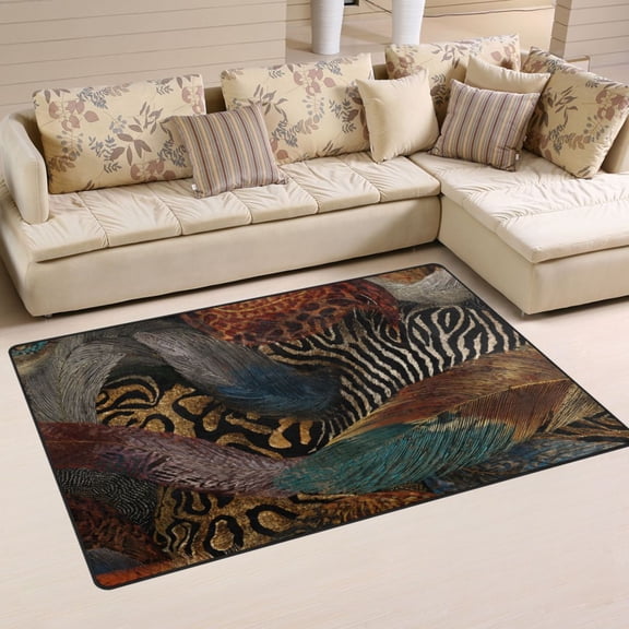 Non-Slip Area Rug 31"x20" Indoor Washable Floor Mats Carpet Printed for Living Room, Bedroom, Home Decor Swirling Leopard and Zebra Pattern