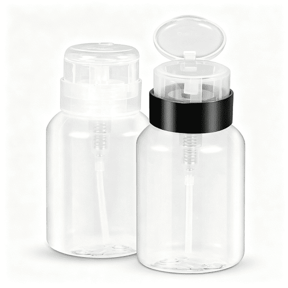 ACDANC Nail Polish Remover Pump Dispenser,2 Pack Acetone Safe Bottle with Lockable Flip Cap-200Ml(6.8Oz) Empty Push Down Container for Alcohol,Toner&Makeup Remover