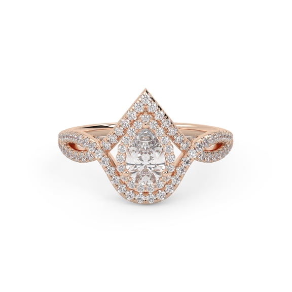 AFFY Infinity Halo Twisted Engagement Rings for Women Center 6X4mm Pear and Round Lab Created Moissanite Ring in 10K Solid Rose Gold Size-10