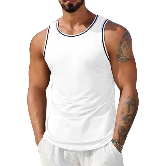 Resicozy Sleeveless Tank Tops Mens Casual Workout Gym T Shirts Sport Athletic Solid Color Tanks White M