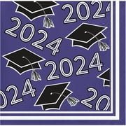 Creative Converting Class of 2024 Purple Graduation Cocktail Napkins, 108 ct