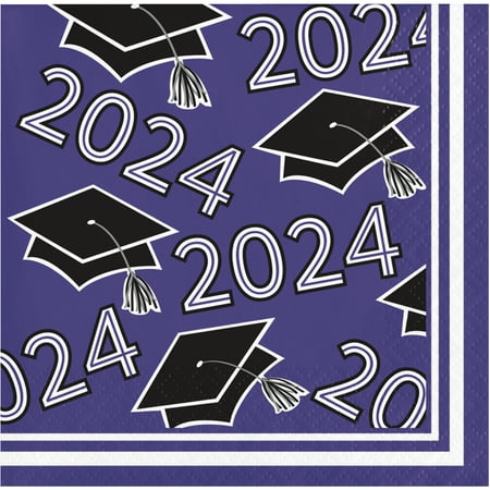 Creative Converting Class of 2024 Purple Graduation Cocktail Napkins, 108 ct
