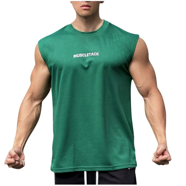 Mens Verano Casual sin Mangas Fitness Y Deportes Cómodo Cuello Redondo Tanque