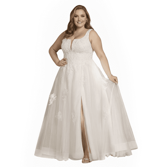 David’s Bridal, The Edit by DB Studio Women's Square Neck and Lace Ball Gown Wedding Dress, Full Length, Tulle