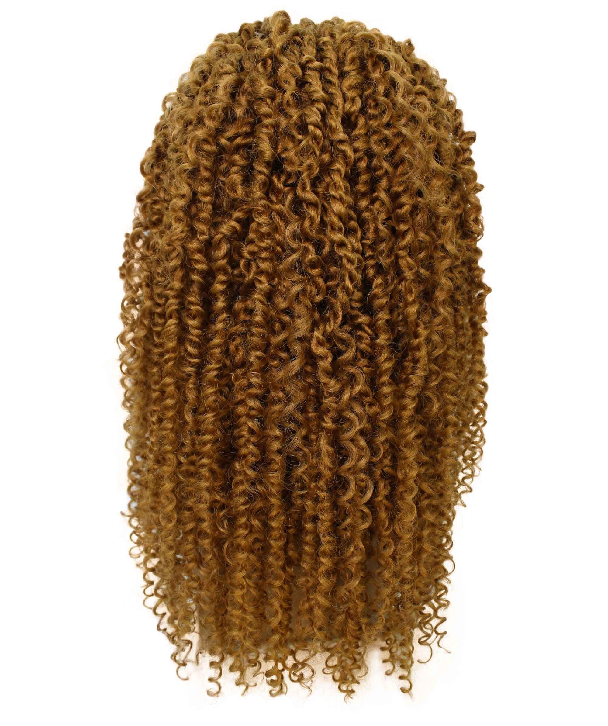 LUXLUXE Tierra Curly 19 in Long 4x4 Hand Tied Lace Braid Braided Wig, Beauty Heat Resistant Fiber, Golden Blonde Color