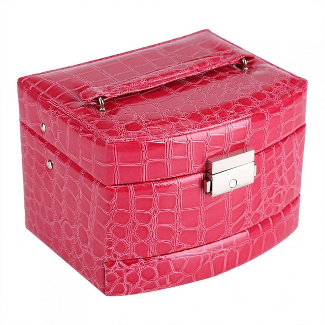 Jewelry Box - 3 Layers Jewelry Necklace Ring Storage Box Case Lady Gift Home Supplies Store neatly Sorting storage(Rose Red)