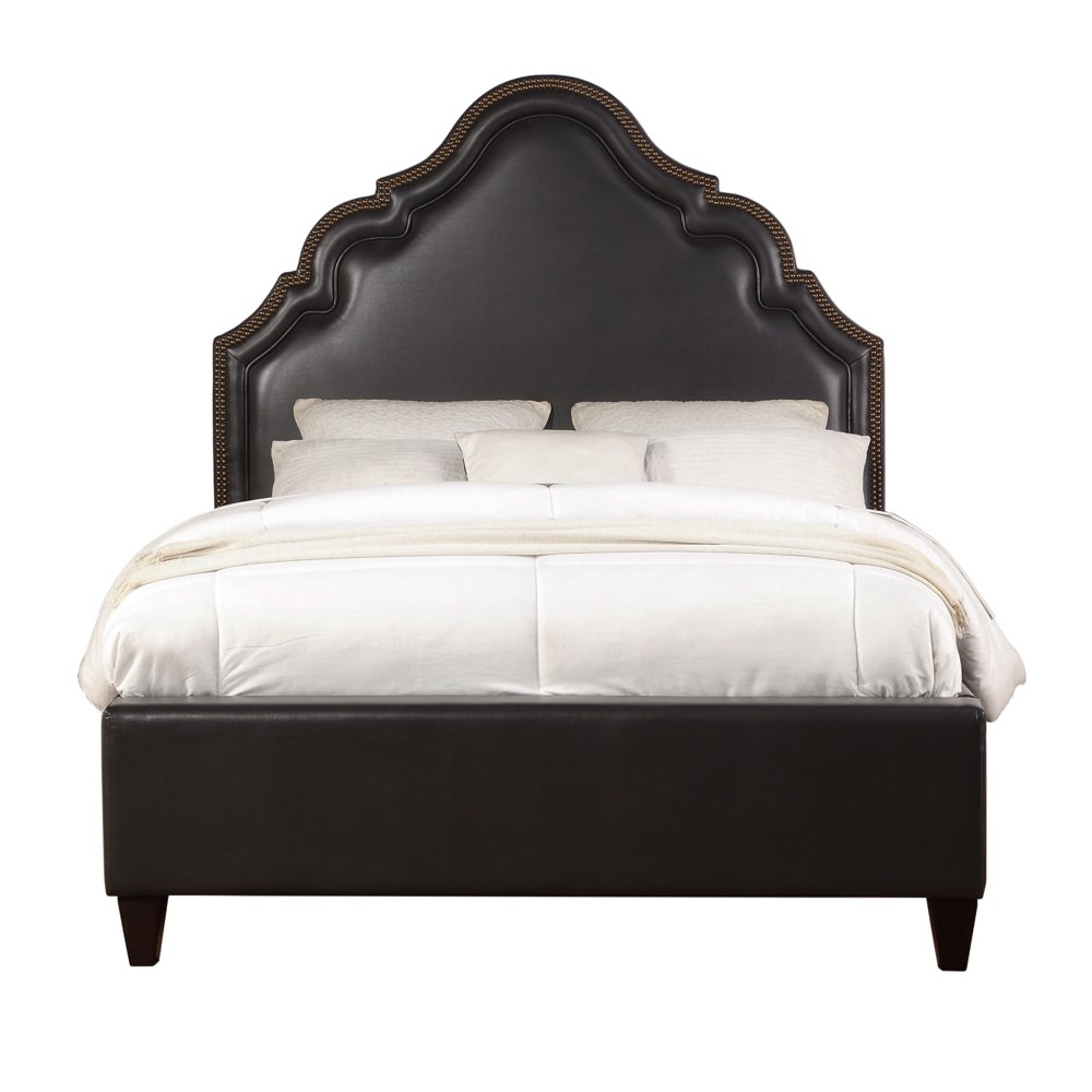 HomeFare Regent Style Faux Leather Queen Headboard in Charcoal Black