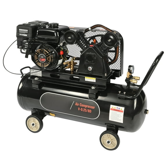 KFFKFF 7HP Gas-Fueled Air Compressor, Horizontal 21 Gallon Air Storage Tank, 9CFM@115PSI Gas Propelled Piston Pump Air Compression System, 115PSI Maximum Pressure, Suitable for Construction Locations
