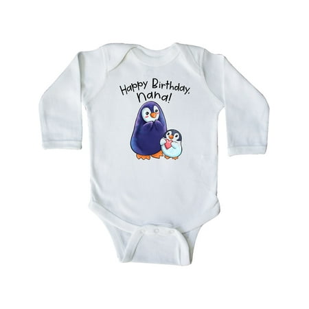 

Inktastic Happy Birthday Nana!- Cute Penguins Gift Baby Boy or Baby Girl Long Sleeve Bodysuit