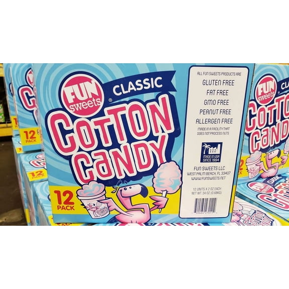 Fun Sweet Classic Cotton Candy 12 packs X 2 lb each -Fat Free, Gluten Free, GMO Free, Peanut Free, Allergen Free-
