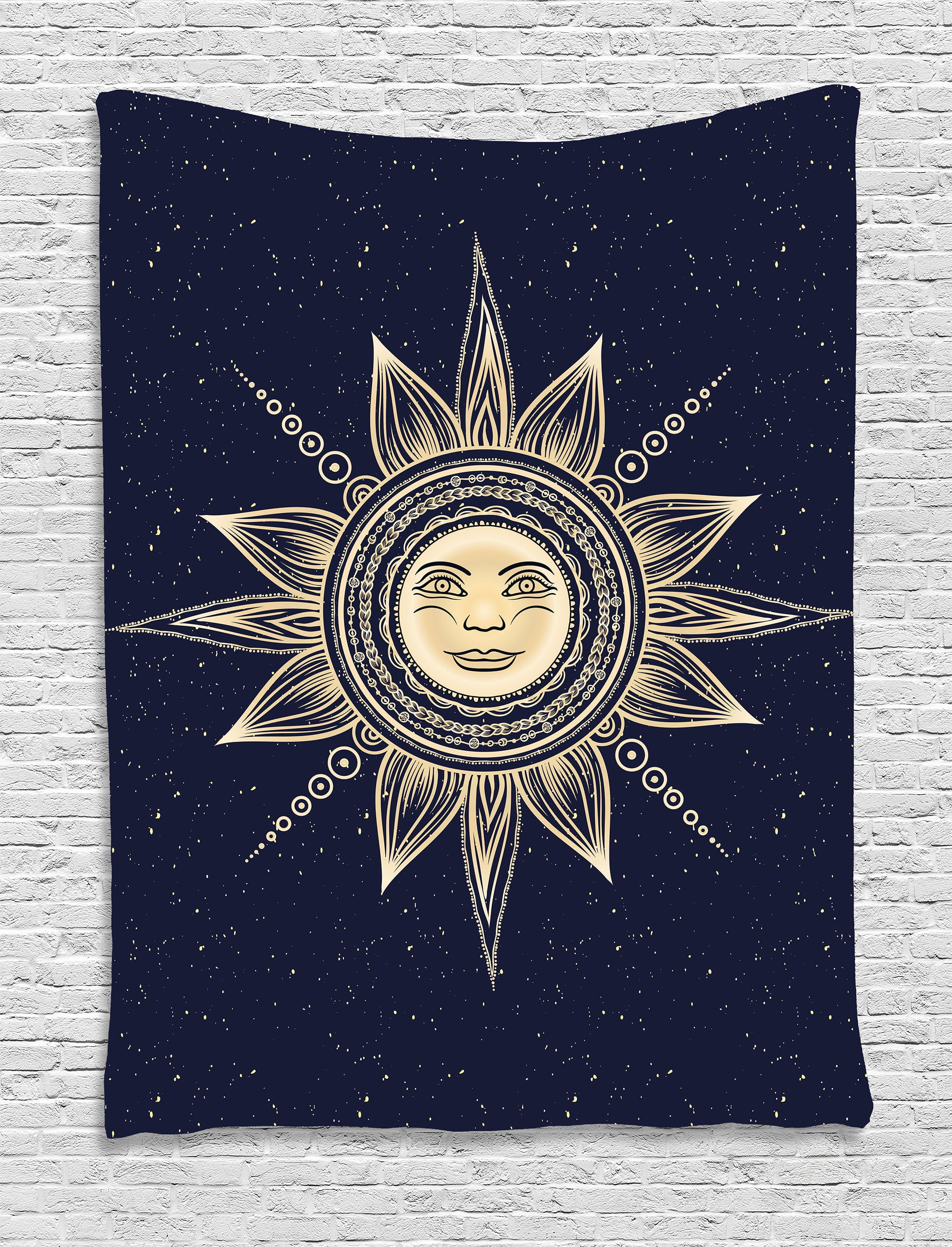 Psychedelic Tapestry, Vintage Occult Sun with Face Boho Chic Esoteric
