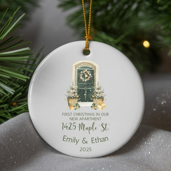 Personalized First Christmas in New Apartment Ornament 2025, Custom Ceramic Ornament with Address and Names, Housewarming Gift