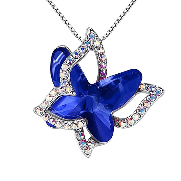Ladies Crystal Butterfly Necklace Multicolor Fashion Pendant Necklace