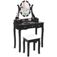 thumbnail image 3 of Patiojoy Vanity Table Makeup Dresser Desk w/LED Light Drawers & Stool Black, 3 of 8