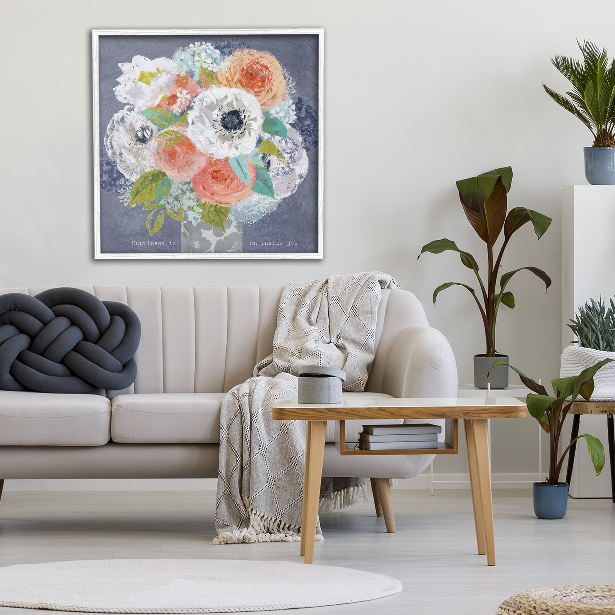Stupell Industries Happiness Is An Inside Job White Framed Giclee Art, design by Suzanne Nicoll