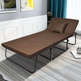 thumbnail image 6 of Costway Folding Sleeper Bed Ottoman Lounge Chair w/6 Position Adjustment Brown, 6 of 12