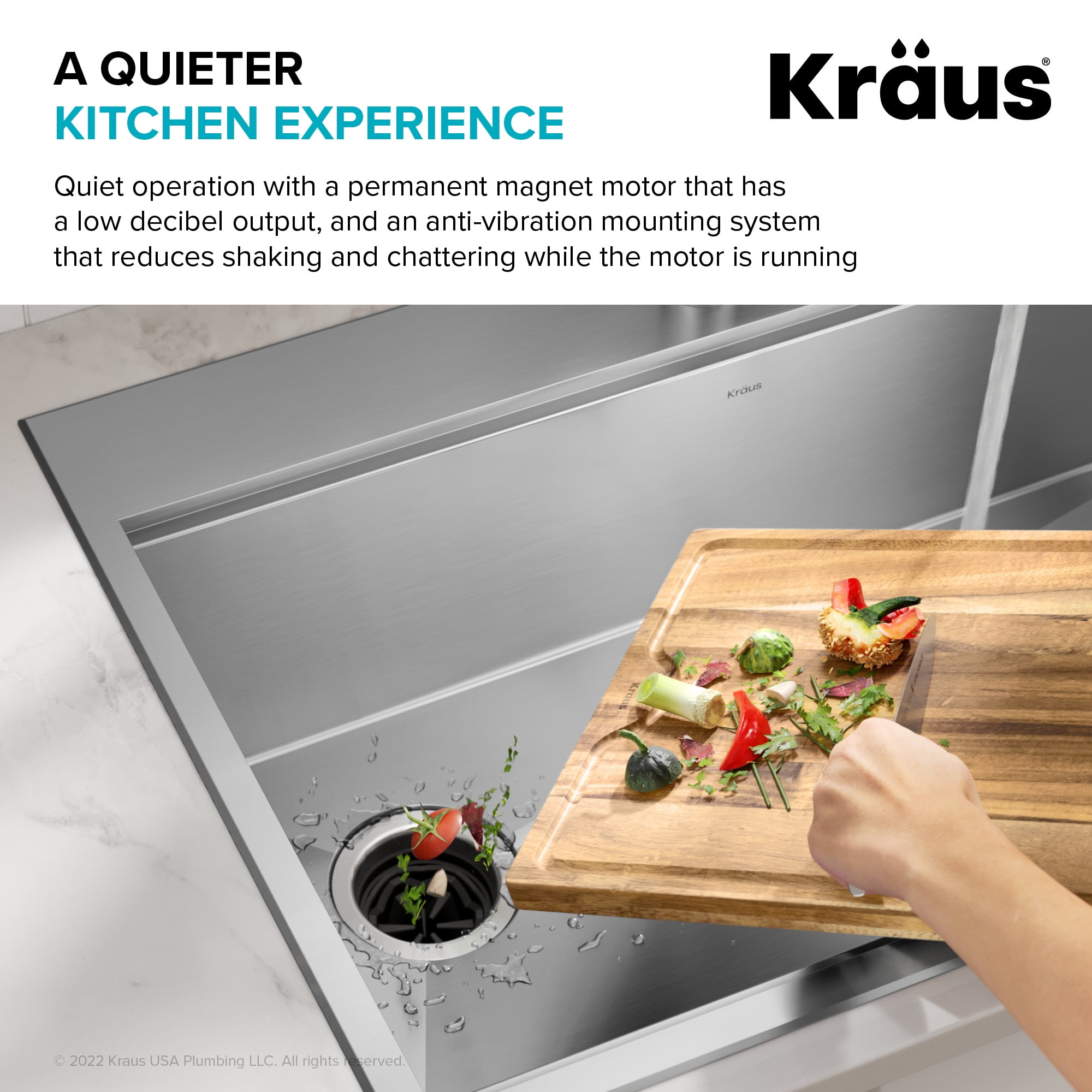 KRAUS WasteGuard High-Speed 1/2 HP Continuous Feed Ultra-Quiet Motor Garbage Disposal with Power Cord and Flange Included and Universal Mount