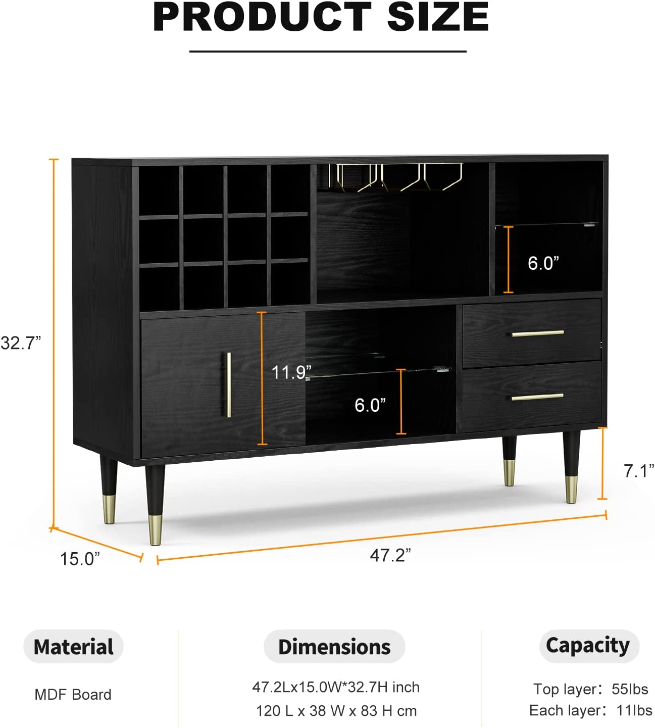 IKIFLY Accent Kitchen Sideboard Buffet Cabinet with Storage, Wood Bar ...