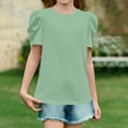 thumbnail image 4 of ZKIRBJV Girls Tops Size 10-12 Casual Puff Short Sleeve Tees Tops Summer Cute Crew Neck Tshirts Girls Trendy Floral Plain Blouses Mint Green 5-6 Years, 4 of 4