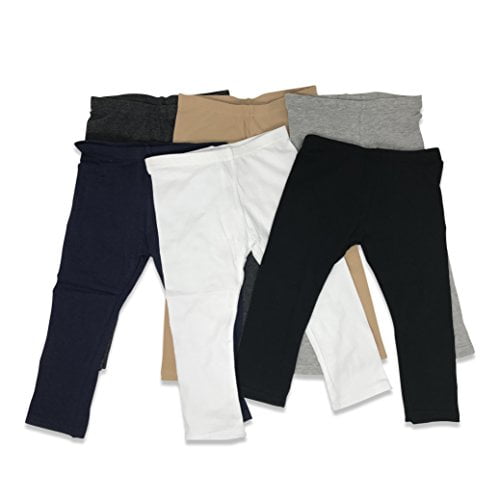 Boys Girls Toddler Little Kids Uni 6 Pack Cotton Stretch Snug Fitting Long  Pant Leggings (6 Pack- Black/Khaki/White/Grey/Navy/Charcoal, 18 Months) 