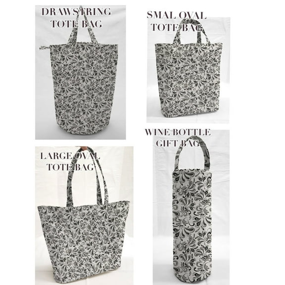 Paisley Reusable Fabric Gift Bags and/or Bags by Penny's Needful Things (Drawstring Tote) (Black & Gray)