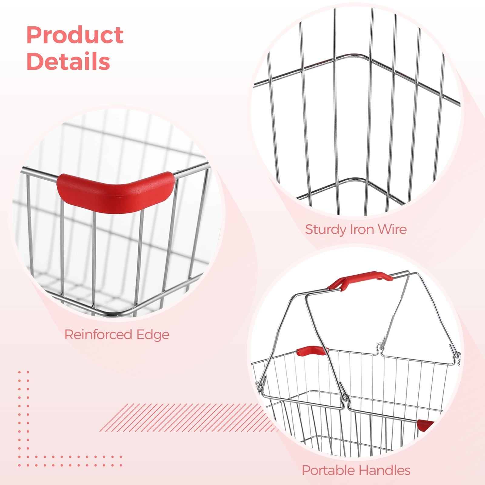 6 PCS Metal Shopping Baskets, Iron Shopping Basket with Handles, Small Market Basket, Versatile Storage Basket, Portable Wire Shopping Basket for Retail Stores, Grocery Stores, Flea Markets