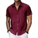 thumbnail image 2 of Ceisia Men's Solid Color Short Sleeve Linen-like Shirt Breathable Summer Beach Shirt with Chest PocketWineXL Gifts, 2 of 8