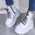 thumbnail image 4 of Women's Chunky Platform Combat Booties | High Wedge Heel, Side Zipper & Lace-Up Ankle, 4 of 11