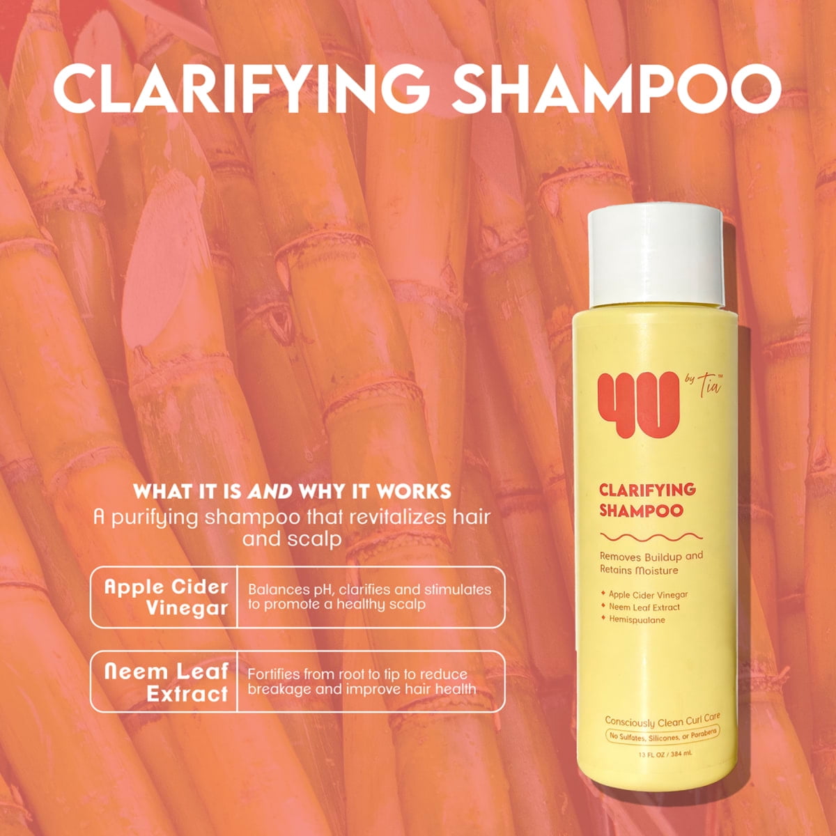 4U By Tia Clarifying Shampoo for Curly Hair, 13 fl oz