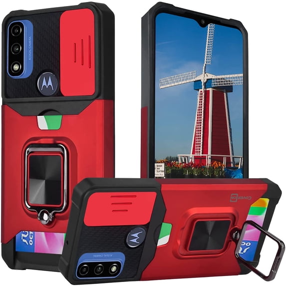 CoverON For Motorola Moto G Power 2022 Case, KickStand Ring Credit Card slot Camer Cover Phone Magnetic holder, Red