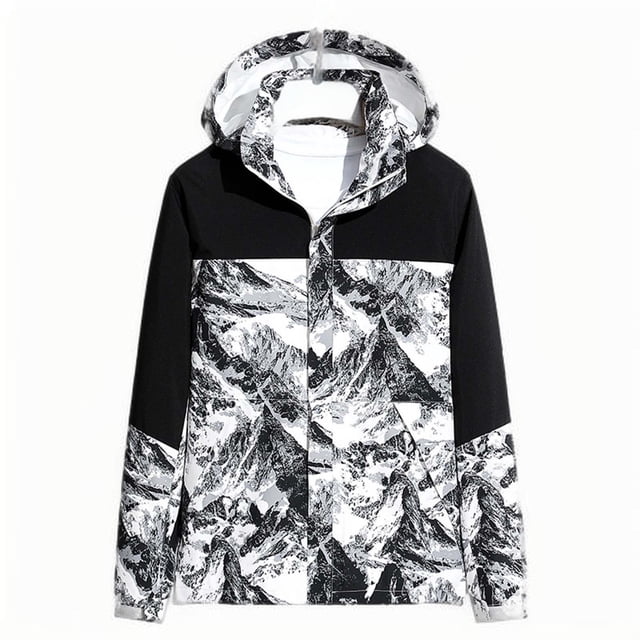 LOVZFMLL Vestes pour Hommes Couleur Assortie Résistance à l'Eau Poches à Cordon Capuche Manteau d'Extérieur