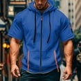 thumbnail image 2 of Men's Casual Short Sleeve Sweatshirt, Loose Breathable Solid Color Jacket with Multiple Pockets and Zipper for Sports and Summer Outings,Blue,2XL, 2 of 5