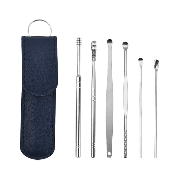 Ear Picks Sticks Cuchara de acero inoxidable Oído Removedor de cera Lavable Viaje Polidado Curette Pickers Herramientas para el hogar Azul 6pcs Inevent CE001348-02