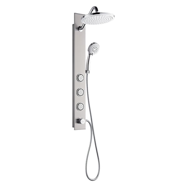 FORNO ACQUA Stainless Steel Shower Panel, 9in. Rain Shower Head, 5-Function Handheld & 3 Body Jets. 2.5GPM